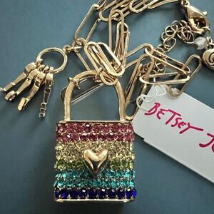🔐 Betsey Johnson Rare Gold Love Lock & Keys Necklace 🔐